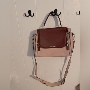 Steve Madden crossbody satchel. Light mauve, pink, and burgundy.